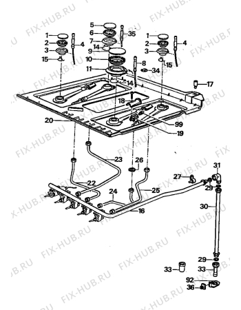 Взрыв-схема плиты (духовки) Nestor Martin 604G15-1 - Схема узла Burners